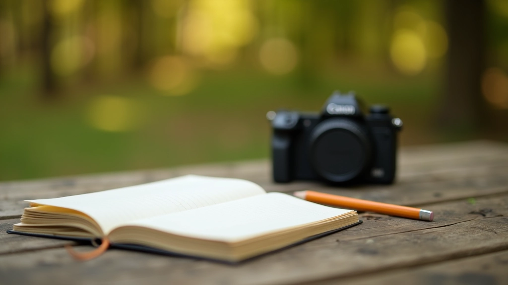 Dienoraštis ir fotoaparatas gamtos aplinkoje
