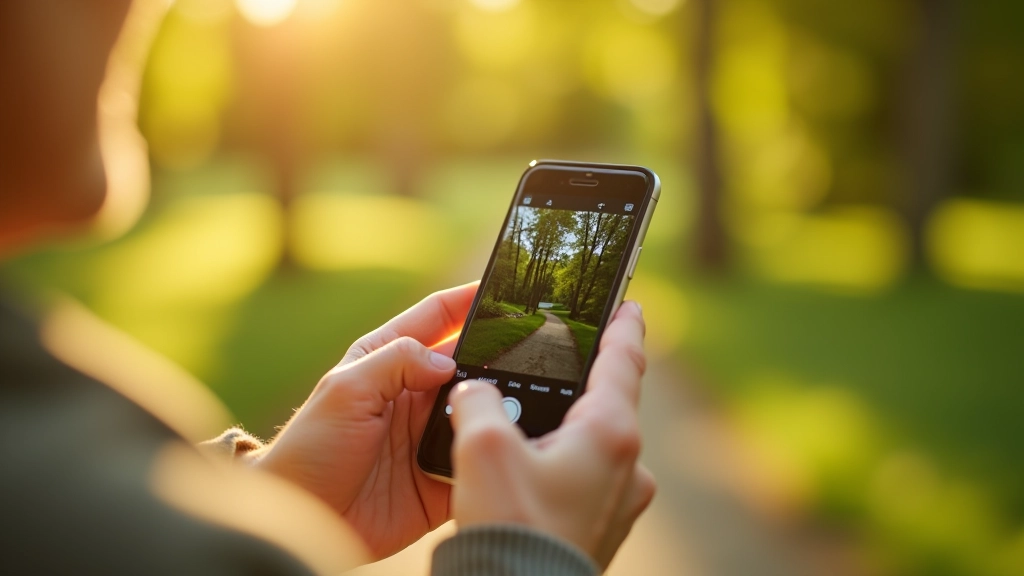 Išmanaus telefono ekranas su fotoaparato sąsaja, šviesi nuotrauka